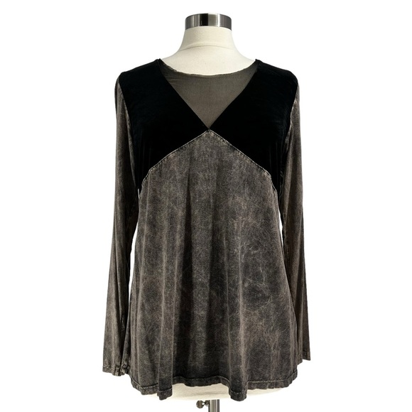 T PARTY Mixed Fabric Black & Grey V Neck Top L - Picture 1 of 9